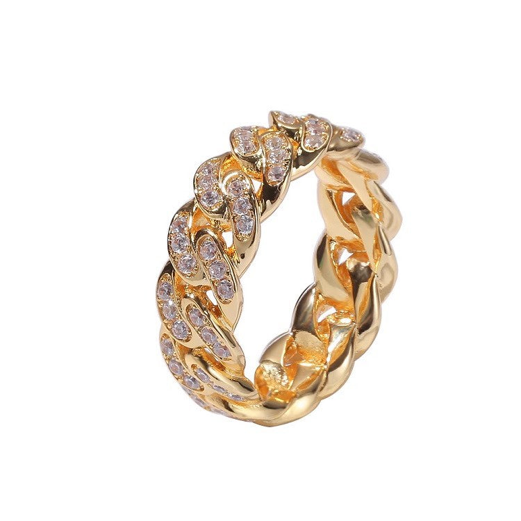 Chain Pattern Segmented Diamond Ring (Cool Luxury Street Style)