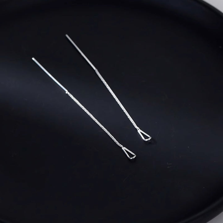 Minimal Geometric Triangle Long Threader Earrings, Thin Chain Bar Slimming Cold Style Dangle Jewelry