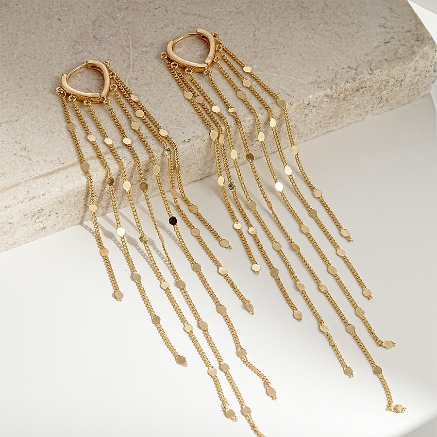 Sequin Tassel Long Threader Earrings (2 Colors Delicate Luxury Drop Earrings)