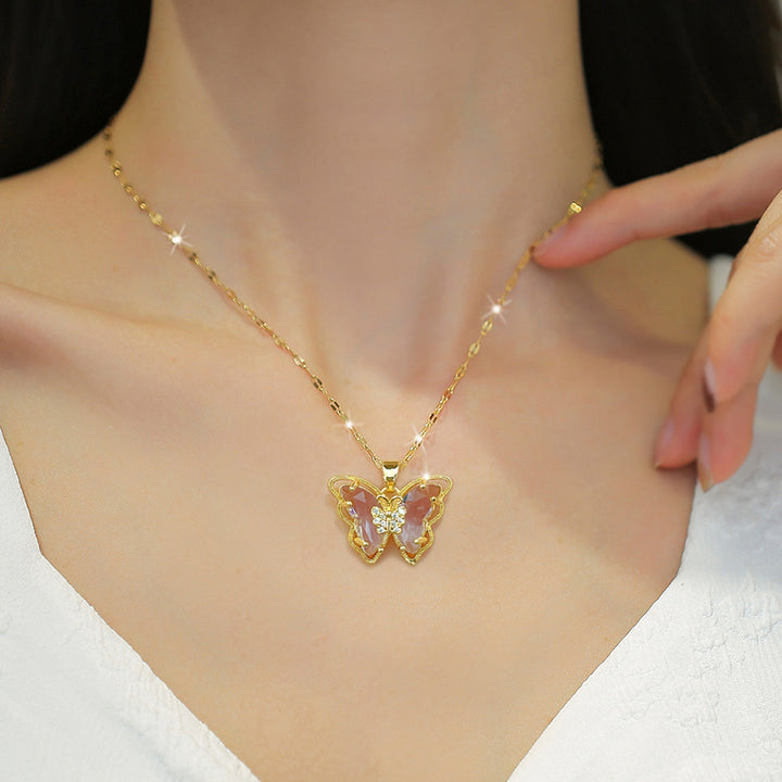 Double Layer Gem Butterfly Necklace Set (Light Luxury Niche Sweet & Cool Necklace)