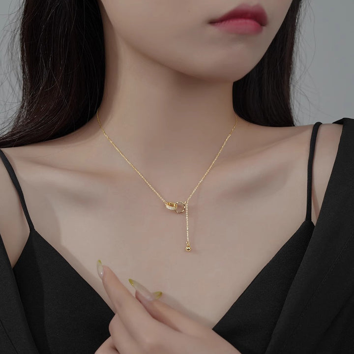Interlocking Double Ring Pavé Necklace (Light Luxury Niche Design Necklace)
