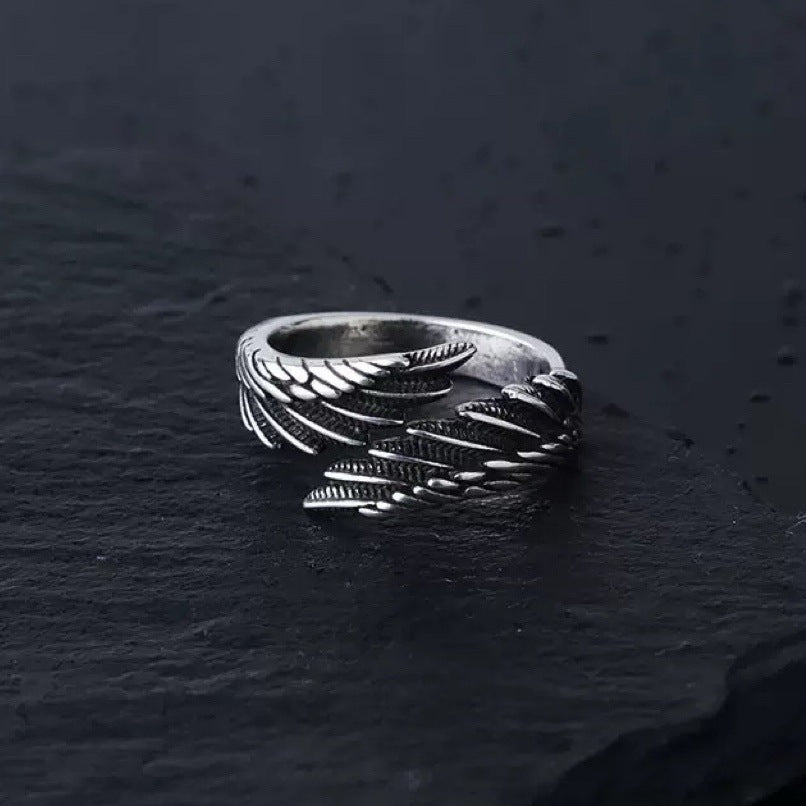Vintage 3D Wing Open Ring, Four Tones Angel Wing Adjustable Unisex Trend Statement Band