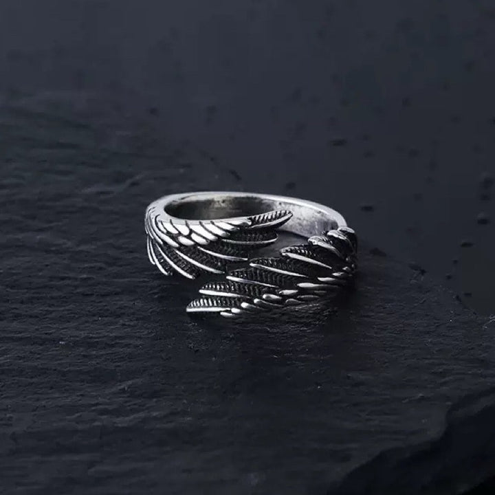 Vintage 3D Wing Open Ring, Four Tones Angel Wing Adjustable Unisex Trend Statement Band