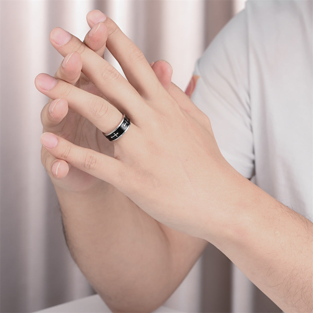 Men's Titanium Steel Cross Enamel Ring
