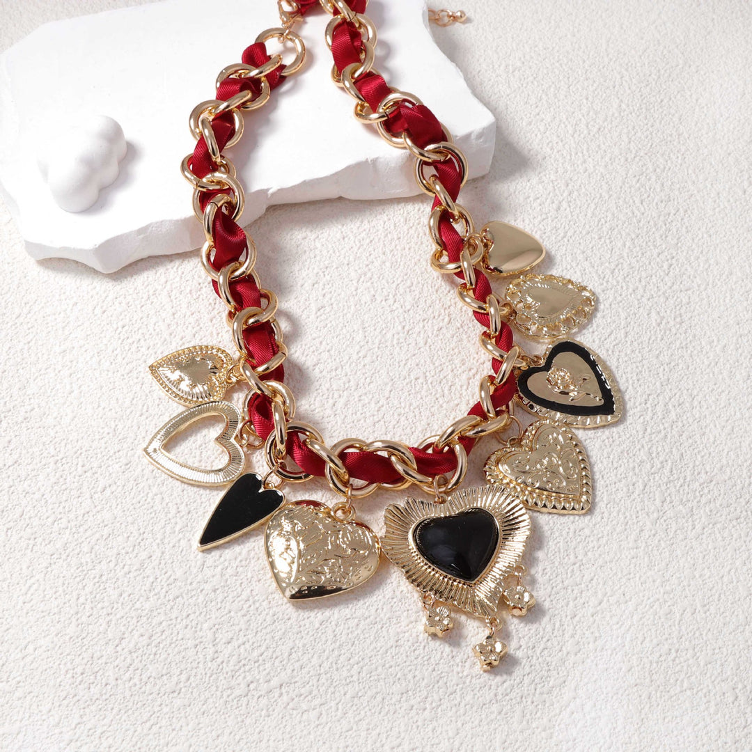 Creative Braided Chain Alloy Heart Pendant Necklace