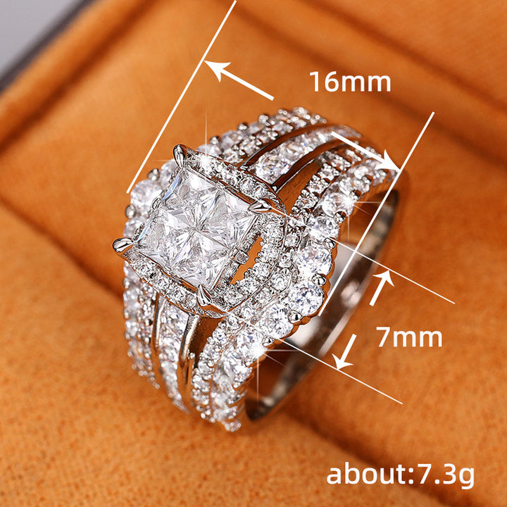 S925 Silver Double-Layer Cubic Zirconia Ring – Square Crown Design Two-in-One Sparkle Ring