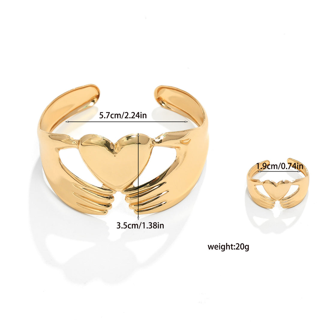 Fashion Elegant Heart Open Ring & Bangle Bracelet Set