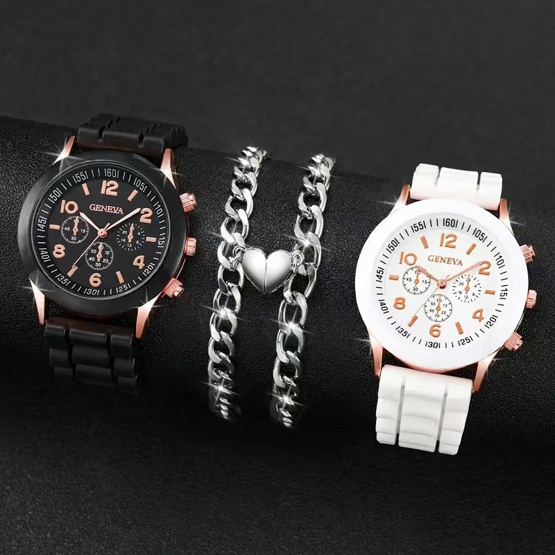 Contrast Color Couple Watch Set (Light Luxury Trendy Accessory Combo)