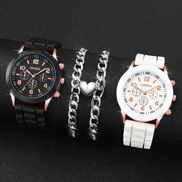 Contrast Color Couple Watch Set (Light Luxury Trendy Accessory Combo)