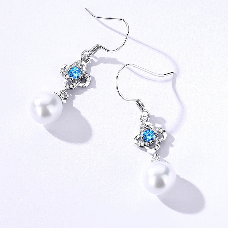 S999 Pure Silver Four-Leaf Clover Drop Earrings for Women