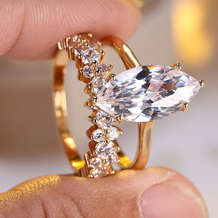 Marquise-Cut Full Zircon Pavé Ring Set for Women