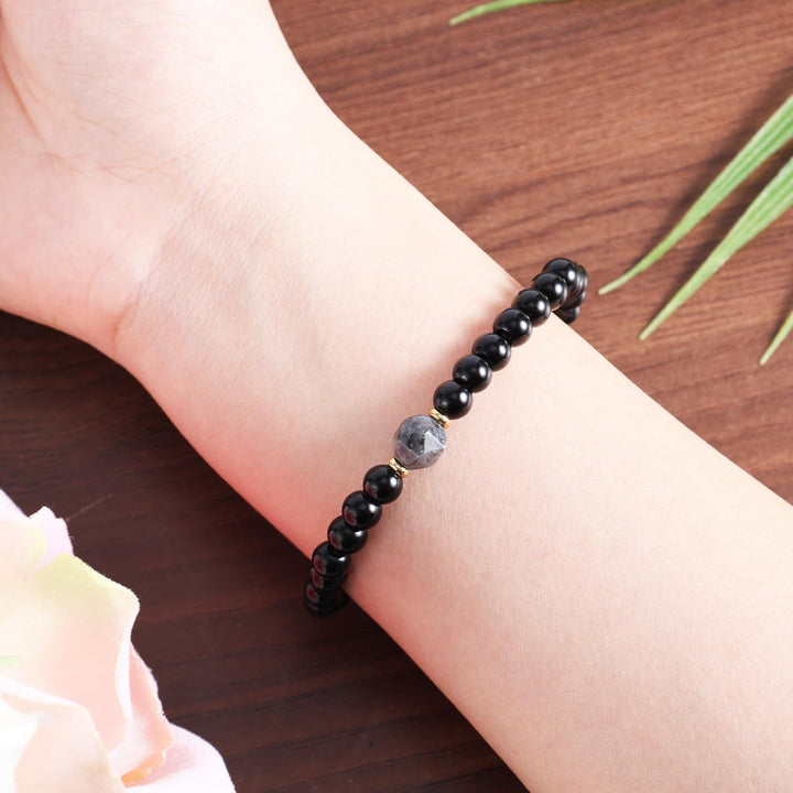 Black Onyx & Raw Stone Cut Beaded Bracelet (Light Luxury Niche Dark Style Bracelet)
