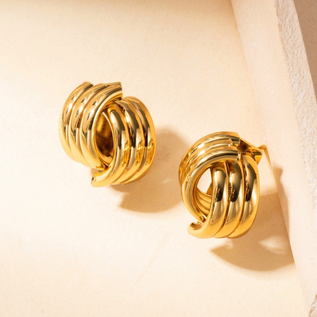 Multi-Layer Intertwined C-Shape Hoop Ear Buckles, Two-Tone Gold Silver Minimalist Commuter Earrings
