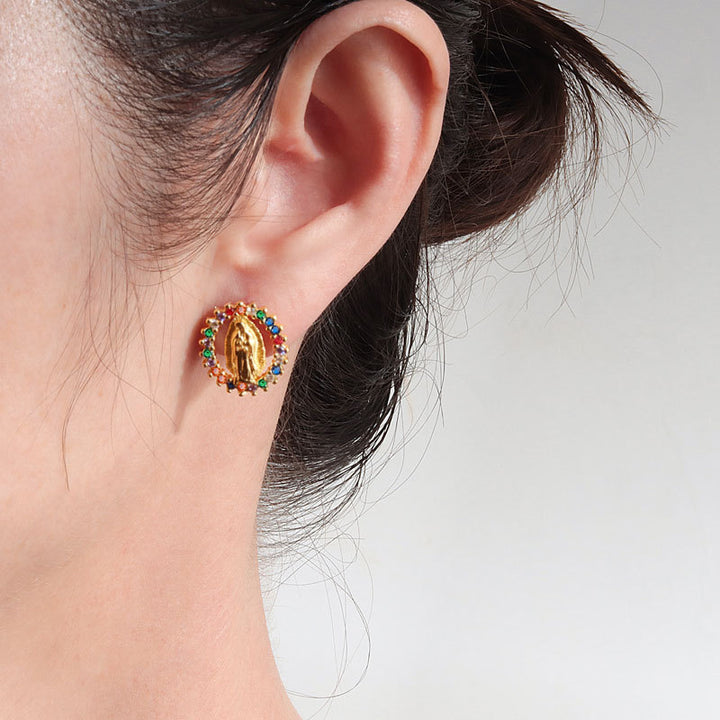 Our Lady Gemstone Stud Set (Light Luxury Niche Religious Earrings)
