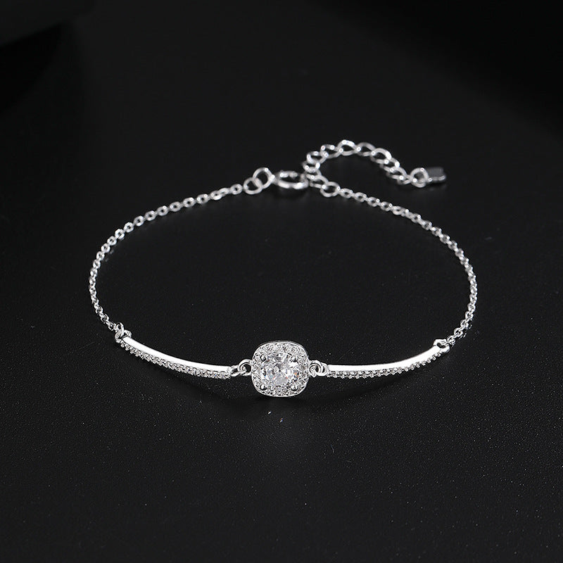 S925 Sterling Silver Square-Cut Cubic Zirconia Bracelet for Women