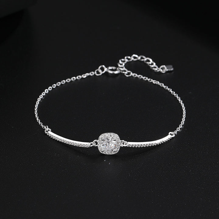 S925 Sterling Silver Square-Cut Cubic Zirconia Bracelet for Women