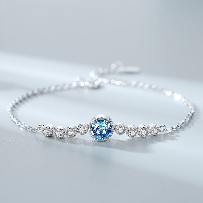 S925 Sterling Silver Ocean Heart Crystal Bracelet for Women