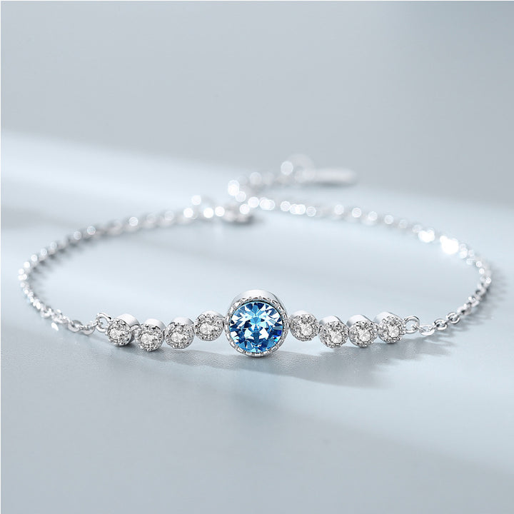 S925 Sterling Silver Ocean Heart Crystal Bracelet for Women