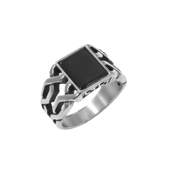 Titanium Steel Hollow Black Face Retro Ring (Industrial Bold Style)