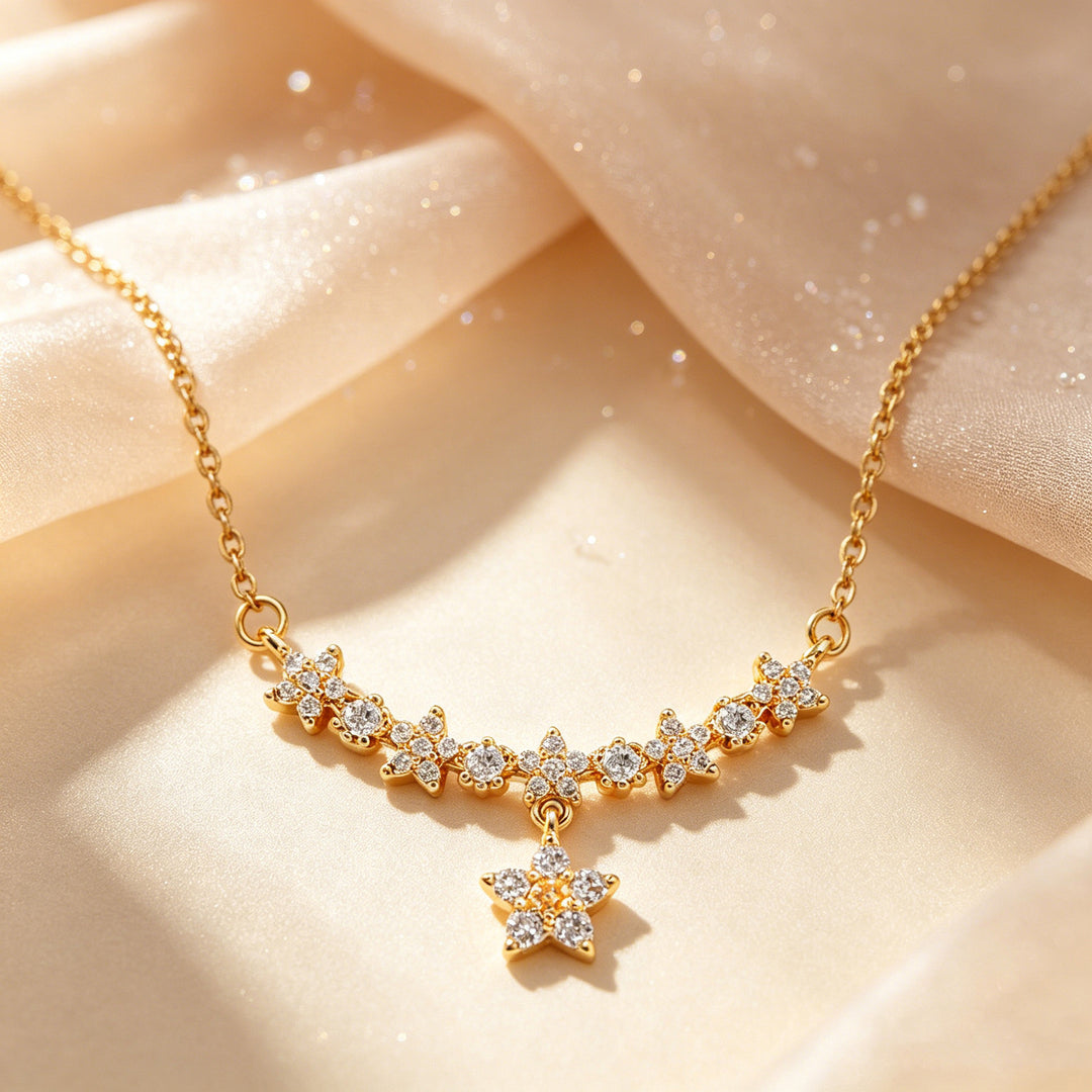 V‑Shape Pave Diamond Drop Clover Collarbone Necklace, Dainty Sparkling Floral Pendant Chain, Gold & Silver Two‑Tone Ladies Jewelry