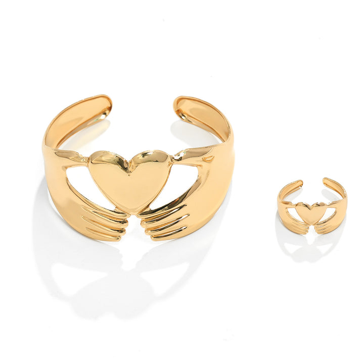 Fashion Elegant Heart Open Ring & Bangle Bracelet Set