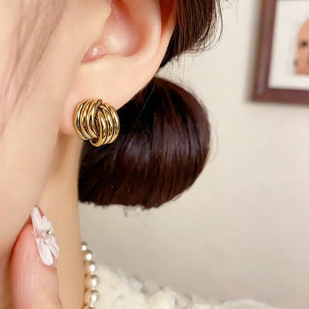 Multi-Layer Intertwined C-Shape Hoop Ear Buckles, Two-Tone Gold Silver Minimalist Commuter Earrings