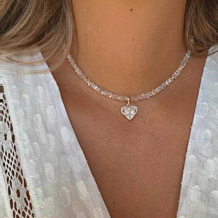 Faceted Diamond Cross & Heart Diamond Choker, Colorful Y2K Sweet Cool Collarbone Necklace