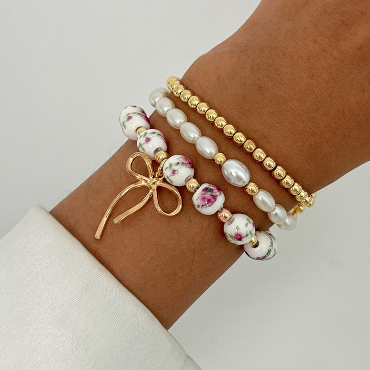 Layered Style Bow Pendant Bracelet Set