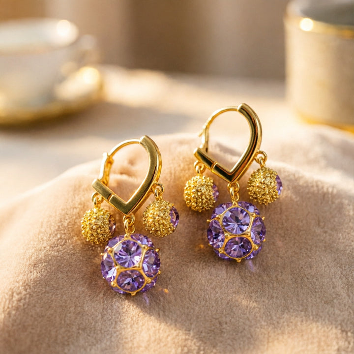 Multi-Color Diamond Sparkle Ball Heart Huggie Earrings (Delicate Dangle Statement Hoops)