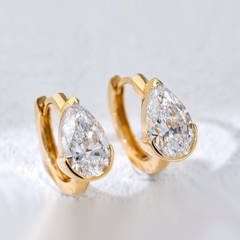 Teardrop & Rectangle Single Diamond Mini Hoop Earrings, Pear/Emerald Cut Diamond Small Click Hoops Gold Silver Dainty Daily Jewelry