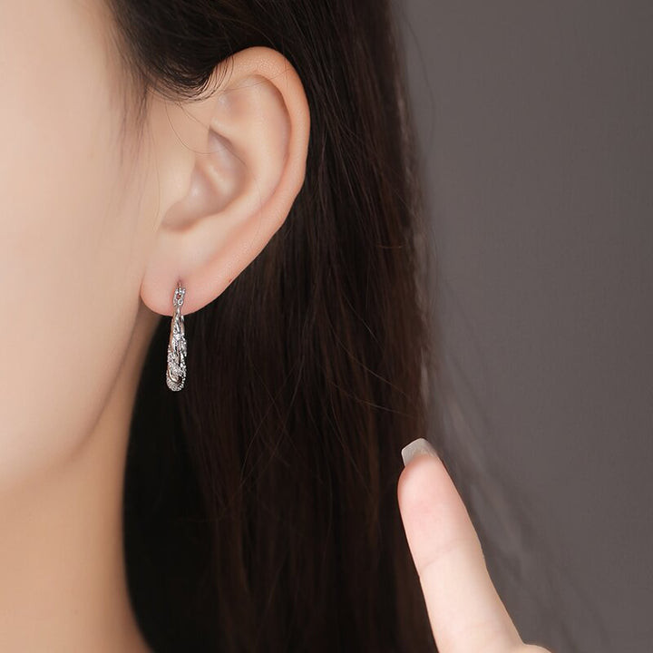 Twisted Paved Diamond Hoop S925 Silver Earrings, Vintage Braided Diamond Hoop Earrings in Gold & Silver Tone