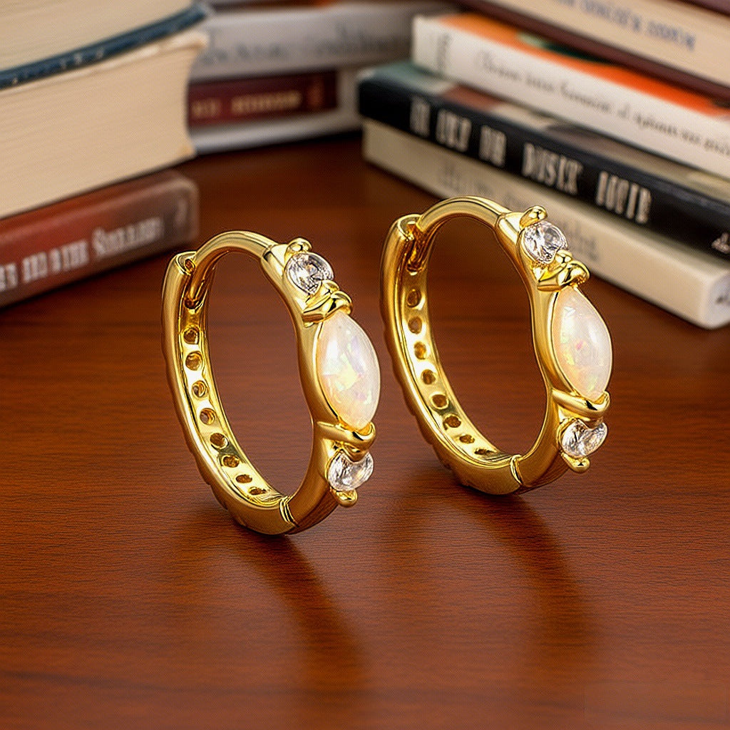 Marquise Opal Huggie Earrings (Light Luxury Minimalist Versatile Earrings)