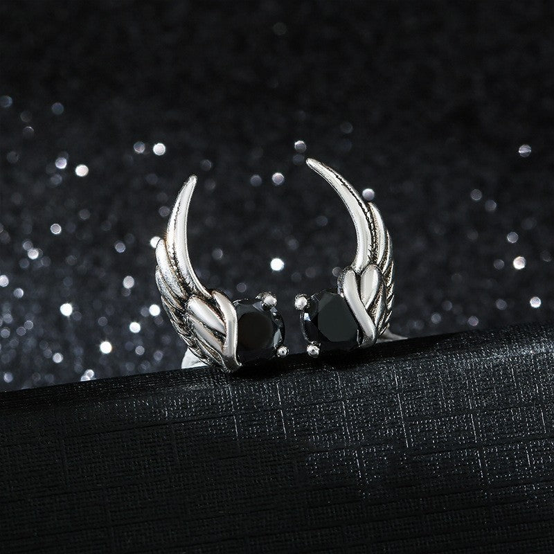 Angel Wing Asymmetric Colored Diamond Studs (Light Luxury Niche Dark Style Earrings)