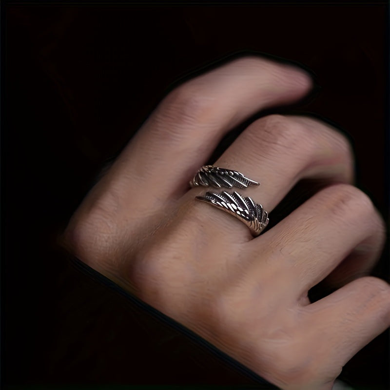 Vintage 3D Wing Open Ring, Four Tones Angel Wing Adjustable Unisex Trend Statement Band