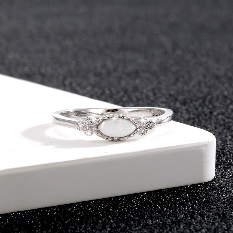 Marquise Opal & Diamond Accent Ring (Light Luxury Niche Iridescent Band)