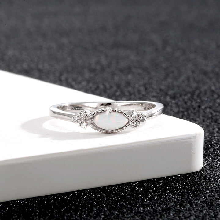 Marquise Opal & Diamond Accent Ring (Light Luxury Niche Iridescent Band)