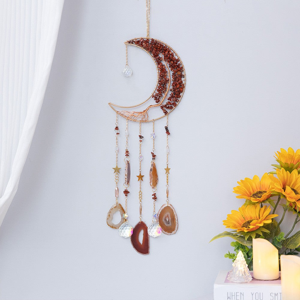 Natural Crystal Stones Moon Dreamcatcher Ornament (Spiritual Healing Style Series)