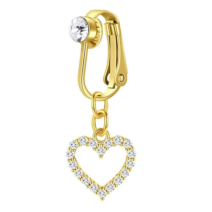 No-Piercing Clip-On Belly Ring, Gold & Silver Butterfly Heart Dangle Non-Pierced Navel Jewelry