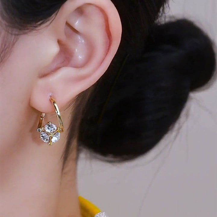 Double-Stone Clasp Hoop Earrings (Dual-Color Light Luxury Style Series)