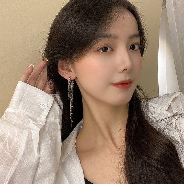 Sequin Tassel Long Threader Earrings (2 Colors Delicate Luxury Drop Earrings)