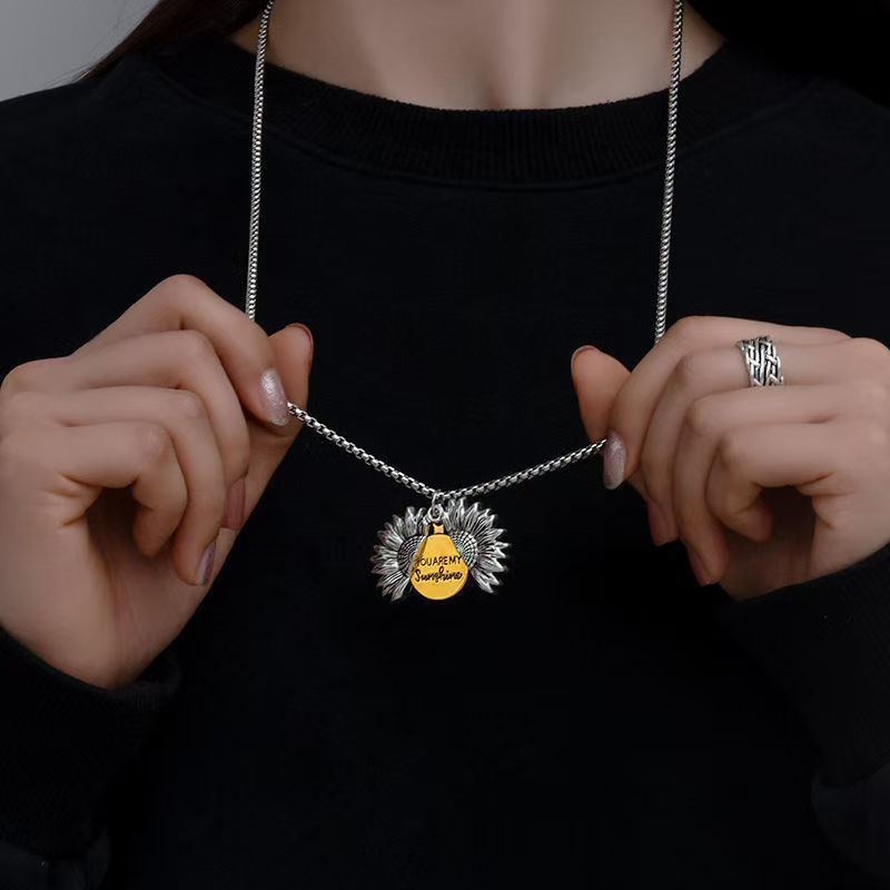 Fashion Creative Openable Sunflower Pendant Alloy Versatile Sweater Chain
