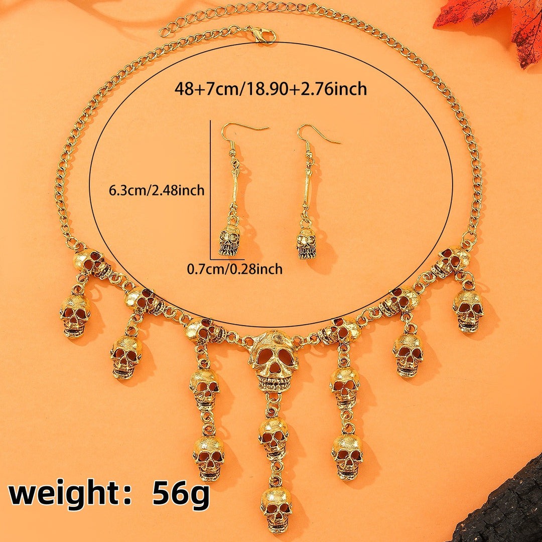 Halloween Exaggerated Skull Tassel Necklace & Earrings Set