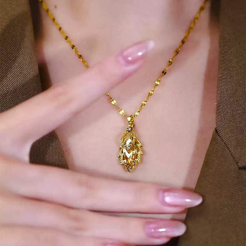 Leaf of Fortune Zircon-Embedded Necklace Set for Women