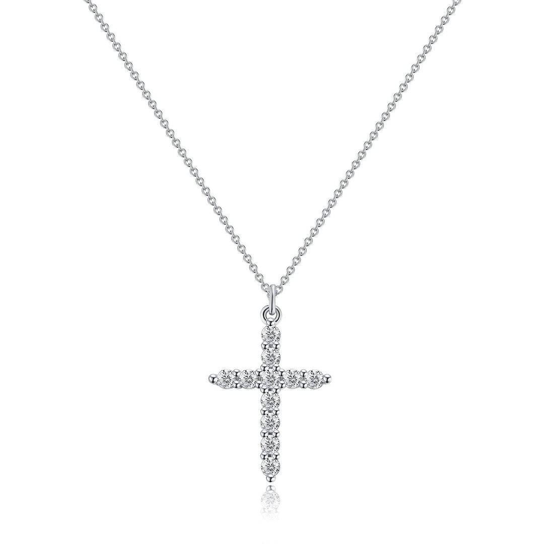 S925 Sterling Silver Full Diamond Cross Necklace – Hip-Hop Minimalist Unisex Design