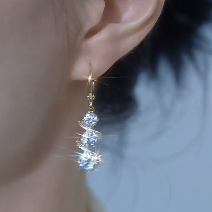 S925 Silver Spiral Wave Diamond Long Drop Earrings, Delicate Luxury Dangling Earrings for Party