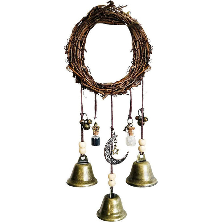 Woven Rattan Moon-Star Retro Wind Chime (Bohemian Ethnic Style)