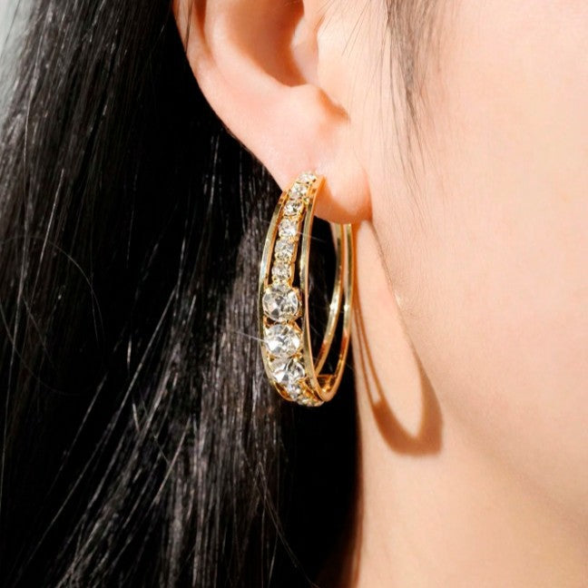 Double Layer Pavé Hoop Earring Set (Light Luxury Niche Design Earrings)