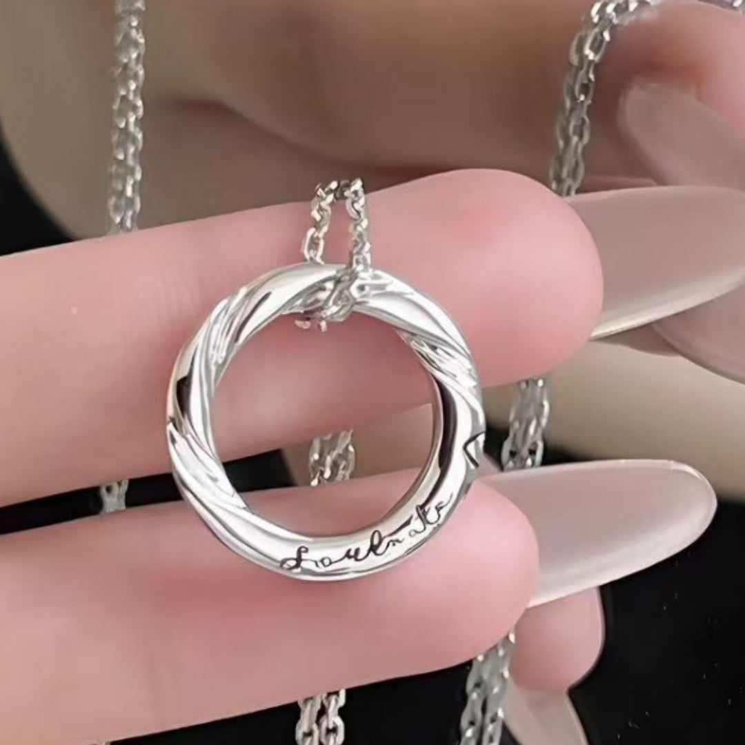 999 Silver Mobius Heart Magnetic Couple Necklace Set