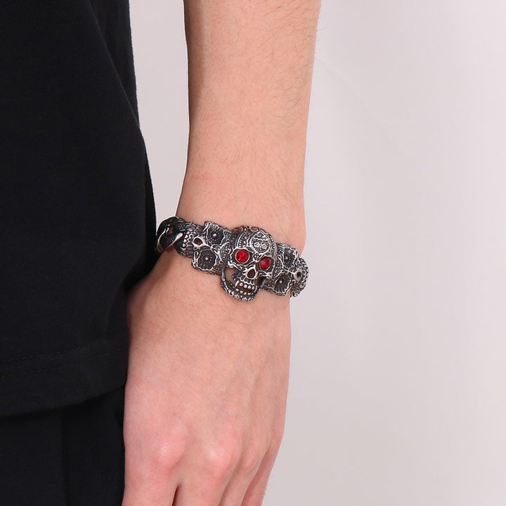 Punk Red Eye Carved Skull Bracelet (Surgical Grade Titanium Steel)