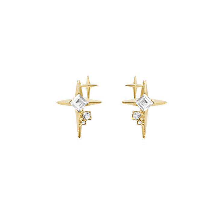 Double Star Burst S925 Silver Stud Earrings, Square Diamond Sparkling Star Earrings, Luxury Elegant Earrings for Women, Gold / Silver Two Colors Available